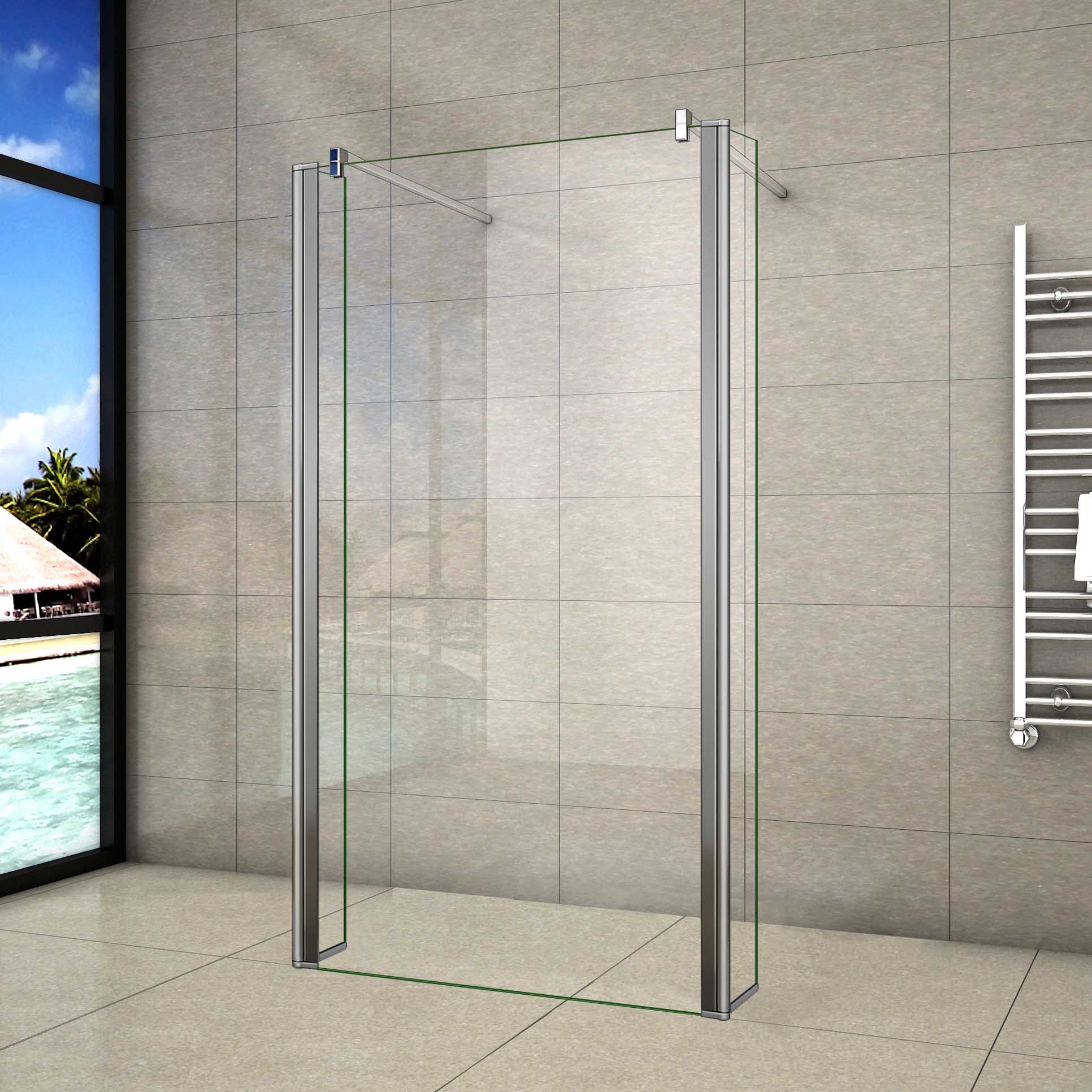 Aica walkin mampara panel de ducha vidrio antical 8mm con dos laterales giratorios de 40cm y dos barras 90cm tamaño(119.5-173.7)x200cm