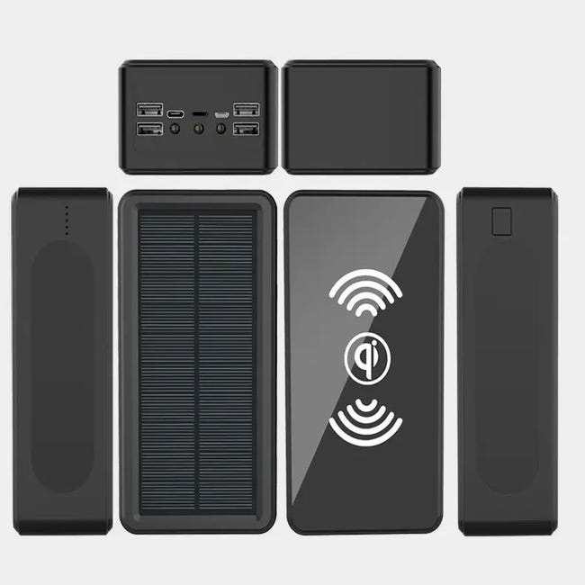 Chargeur Batterie Externe Solaire Sans Fil INDUCTION Noir 100000Mah Power  Bank Portable Avec LED Haute Capacité Pour iPhone Android