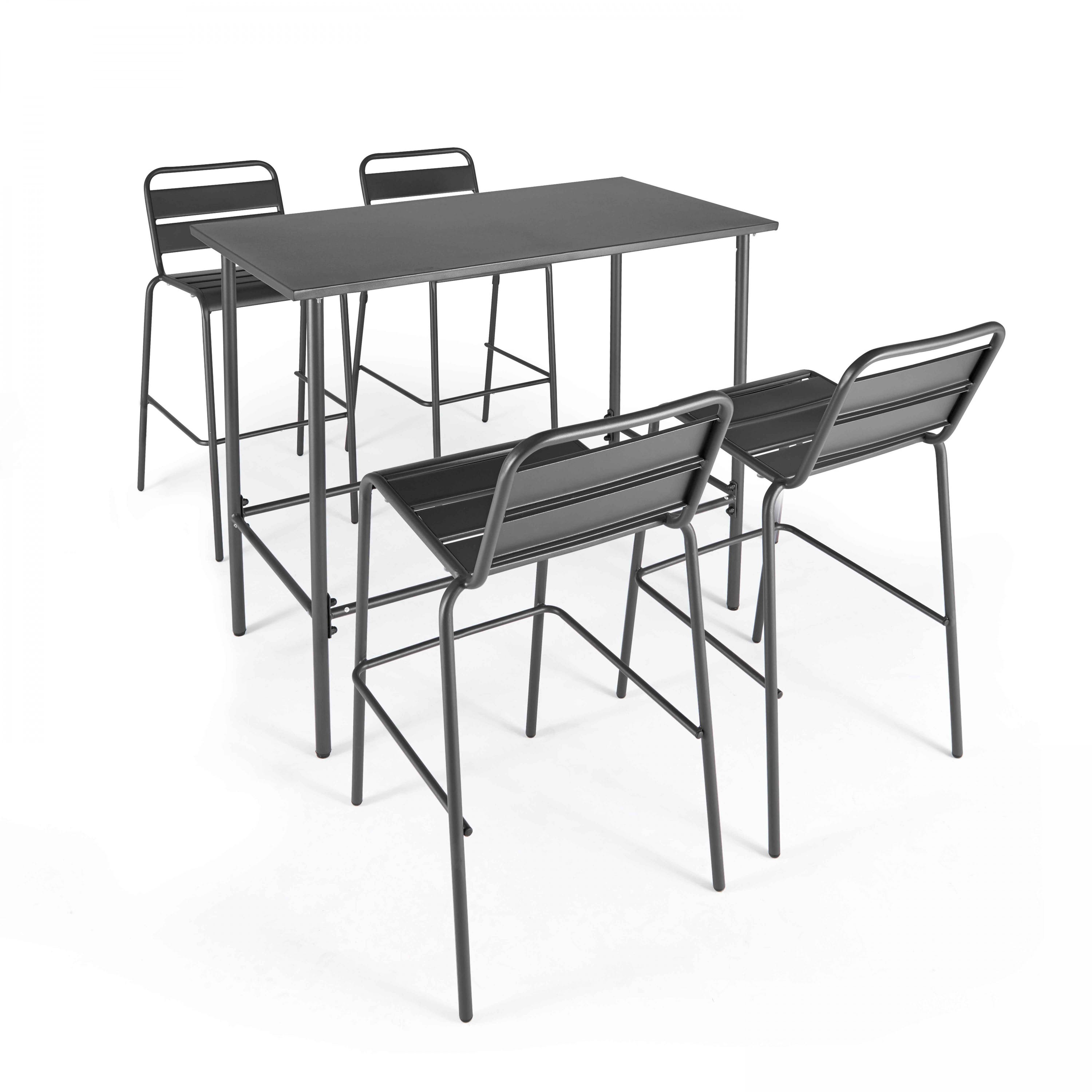 Table de bar haute + 4 chaises hautes en métal style indus