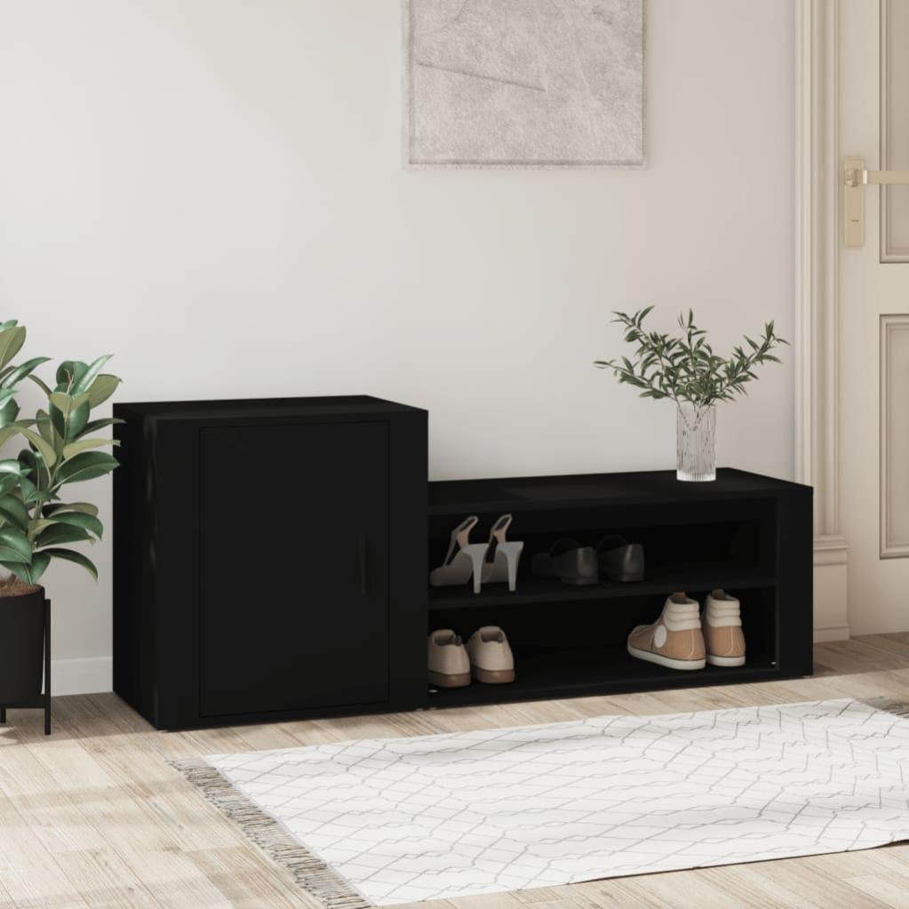 Scarpiera VidaXL In Legno Multistrato Nero, 59x17x81 Cm, Con 2 Cassetti A Ribalta