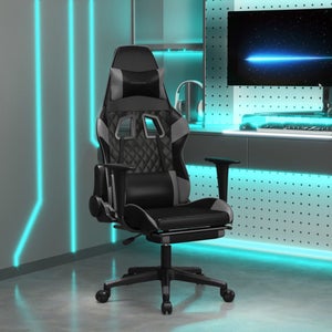 VidaXL Sedia da Gaming Massaggio Poggiapiedi Nero e Grigio Similpelle