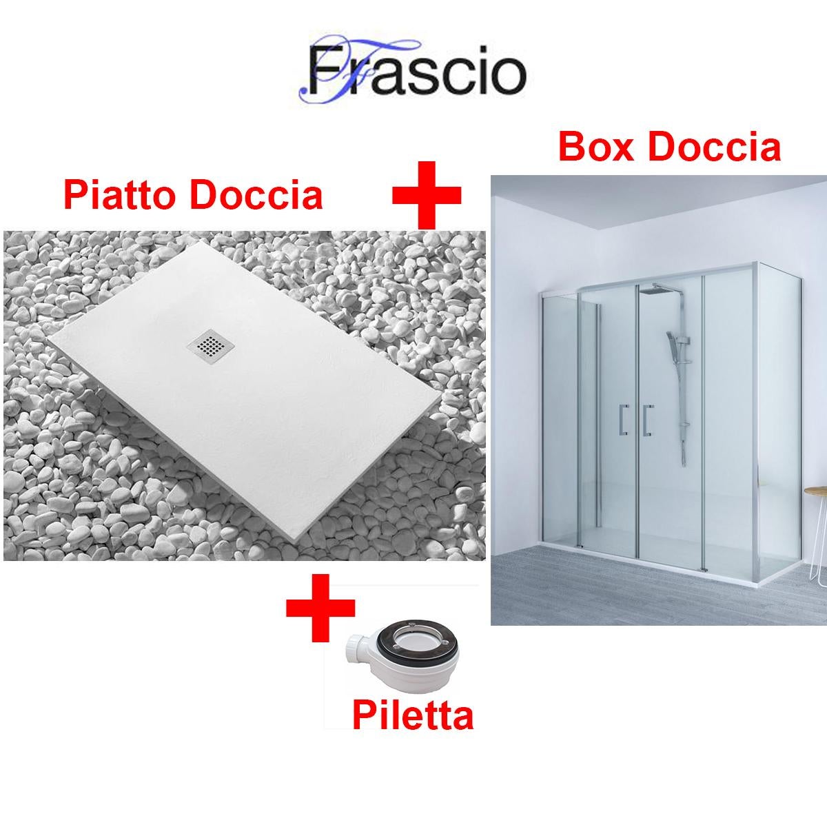 Piatto Doccia 100X180 cm Vulcano Line Extra Slim Bianco + Box doccia  100x180 cm Alto 200 cm Con Un Cristallo Fisso e Apertura centrale a 4  Cristalli