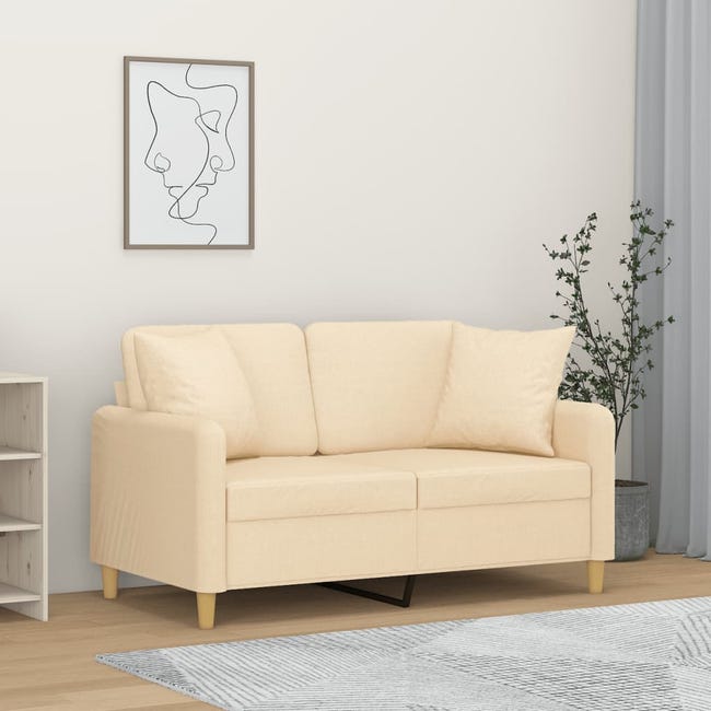 Sofá de 2 plazas con almohadas y cojines tela crema cm | Merlin