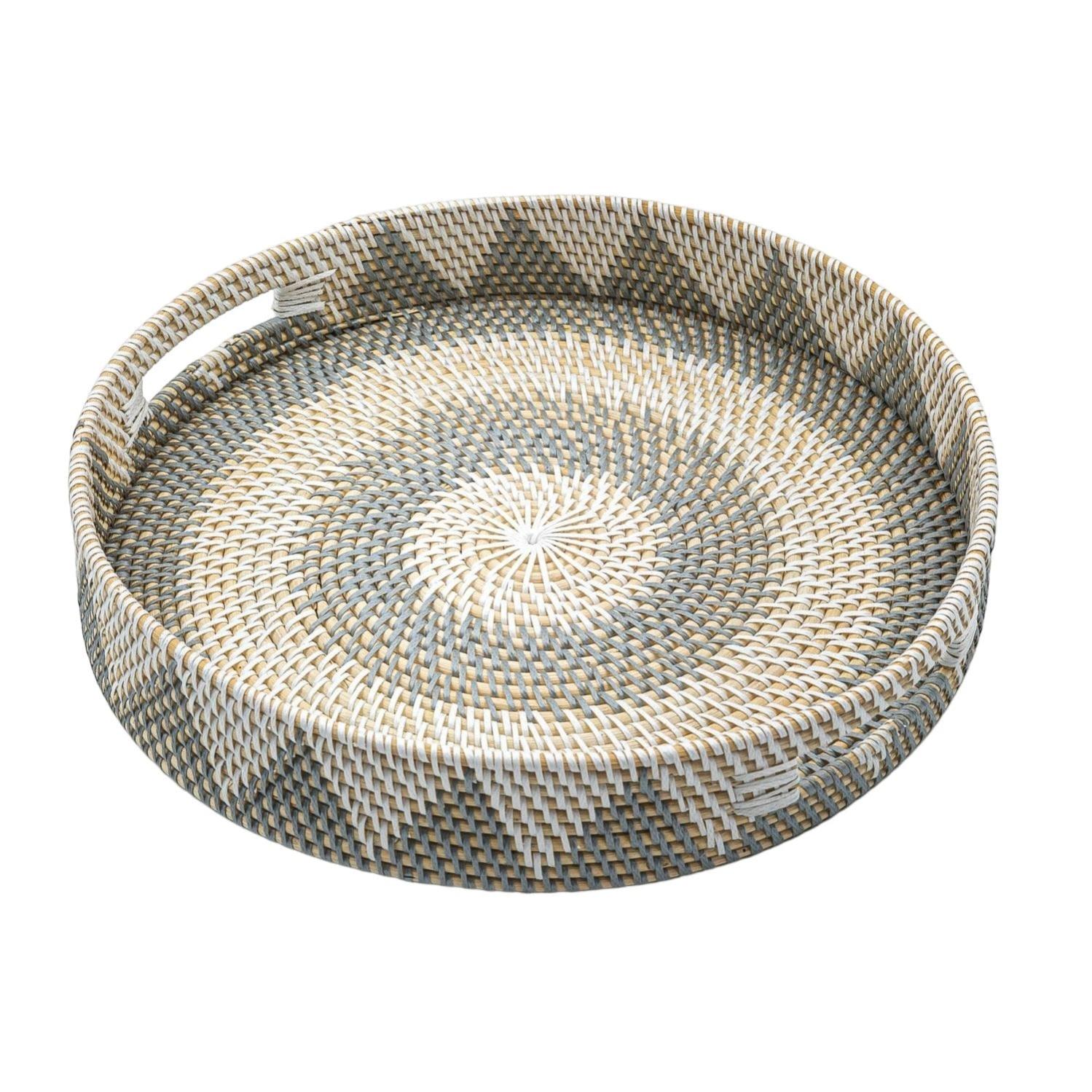 Plateau rond en rotin gris en blanc 50 cm | Leroy Merlin