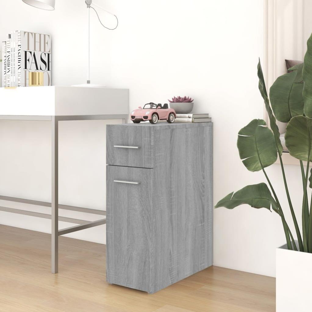 VidaXL Mobile A Parete Grigio Sonoma - 34,5x34x90 Cm - Legno Multistrato Con 3 Scomparti E Maniglia In Metallo - Pensile Salvaspazio