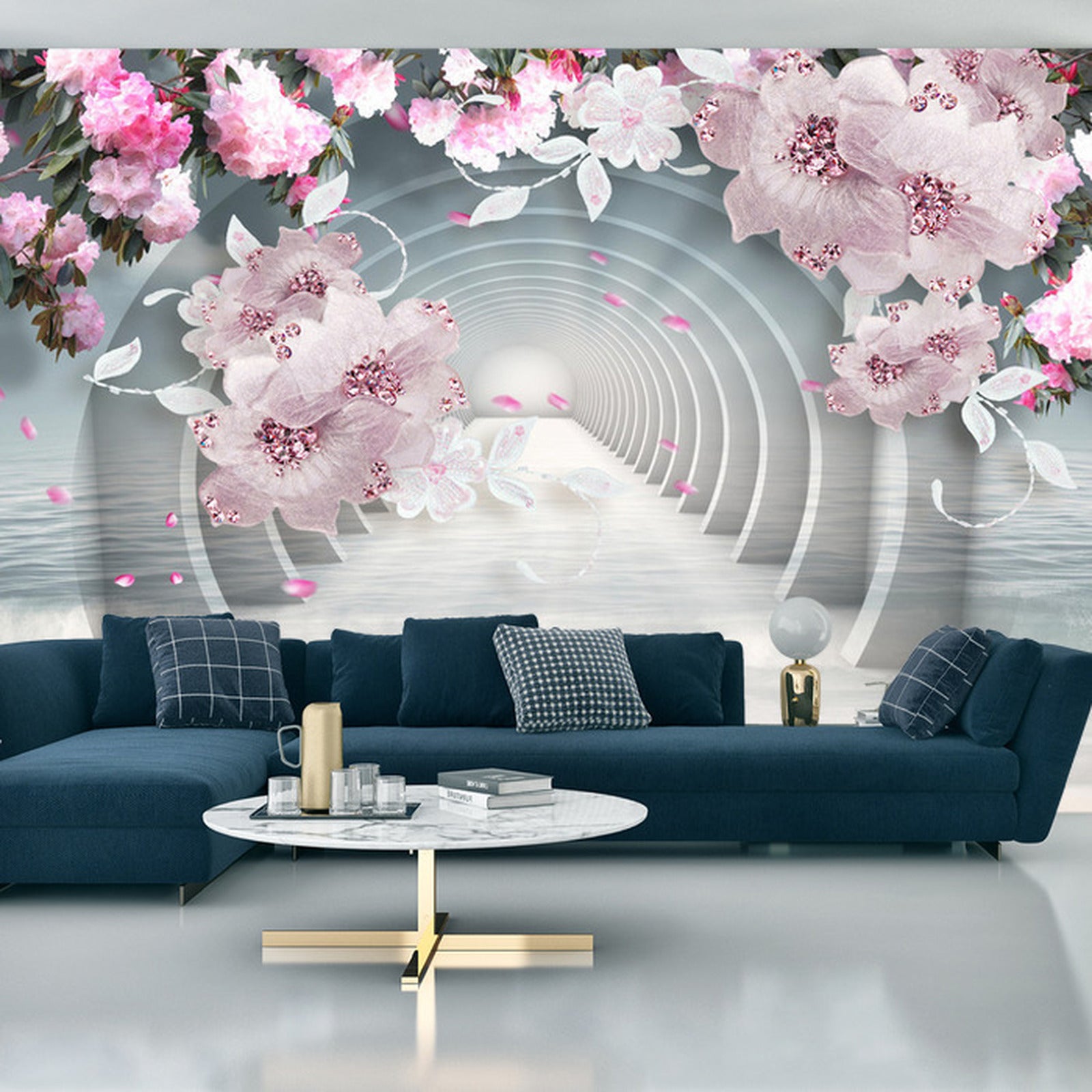 Carta Da Parati 3D Wallpaper Pink Jewelry Flowers- Dimensione: 135x90 cm