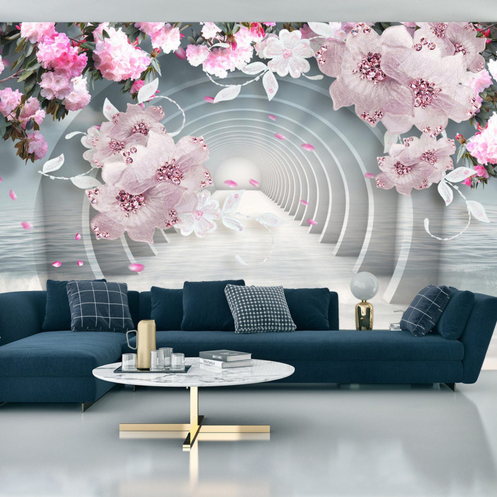 Carta Da Parati 3D Wallpaper Pink Jewelry Flowers- Dimensione