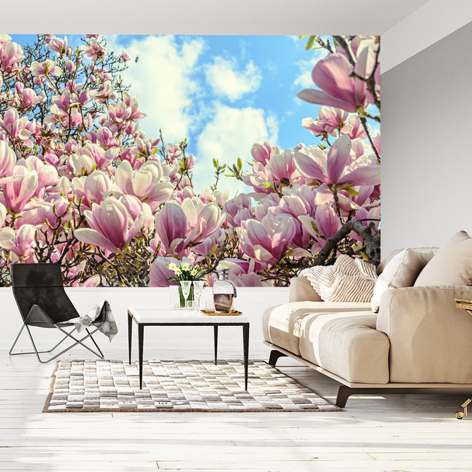 Carta Da Parati Magnolia Fiorita Colorata- Dimensione: 180x120 cm