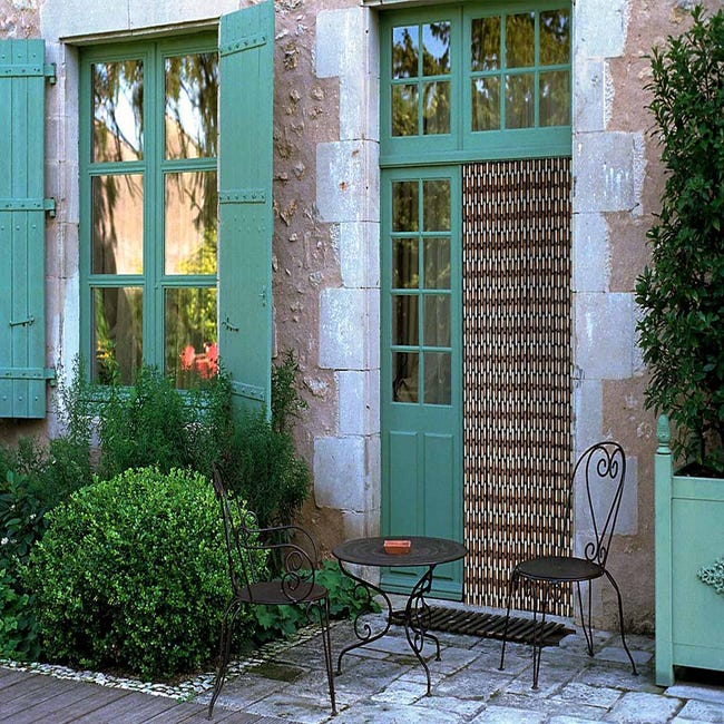 Rideau de porte en perles olives de bois verni avec motifs losanges 90 x  200 cm - Morel
