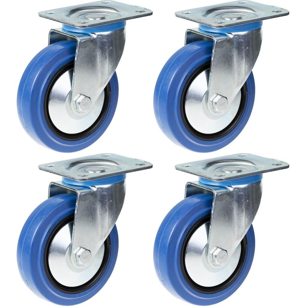 Roulette 125 mm 5" en caoutchouc bleu pivotante forte capacité 800 kg