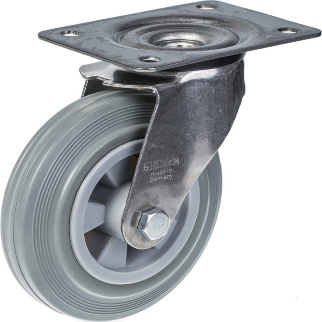 Roulette INOX pivotante à frein diamètre 160 mm roue caoutchouc gris - 135  Kg
