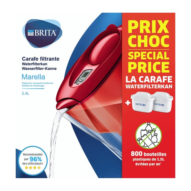 Carafe filtrante BRITA - Marella rouge - inclus 3 filtres MAXTRA+