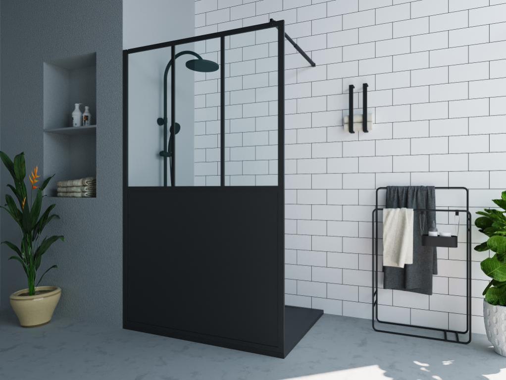 Paroi de douche à l'italienne noir mat style atelier - 120 x 200 cm