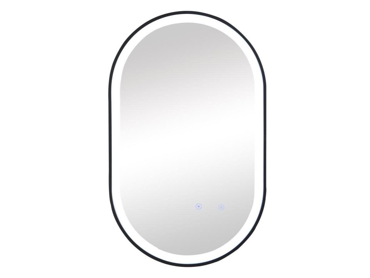 Miroir de salle de bain lumineux ovale anti buée avec contour noir - 50