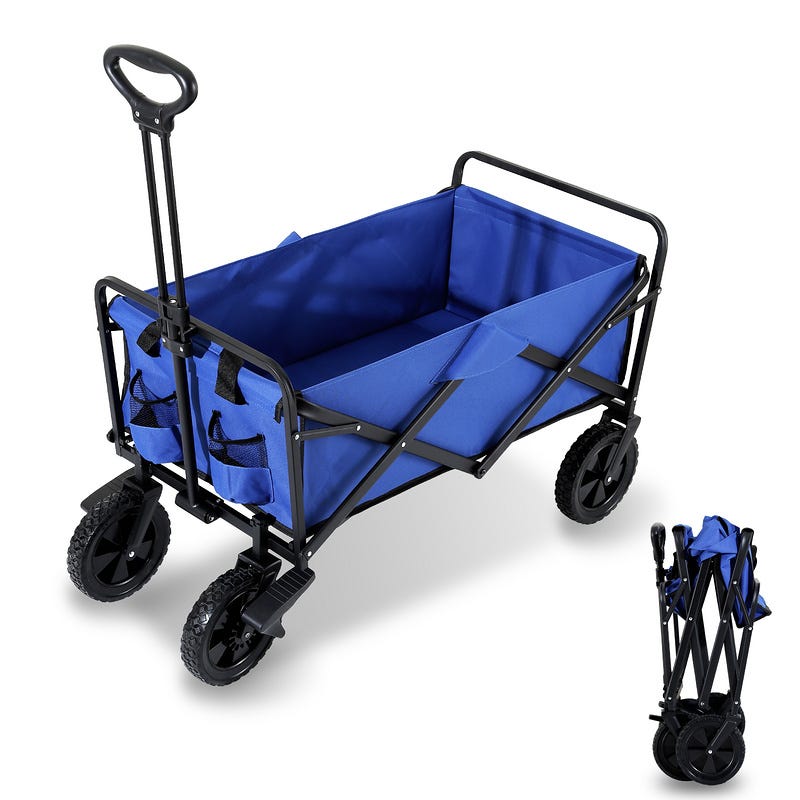 Chariot de Jardin Pliable avec 4 Roues Transport Charge 100 Kg Chariot  Pliant de Plage Chariot à Main de Transport-Bleu