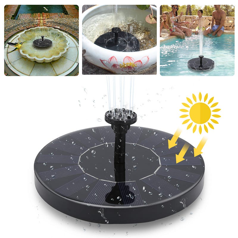 Fontaine solaire flottante Piscines jardin Bain d'oiseaux Pompe