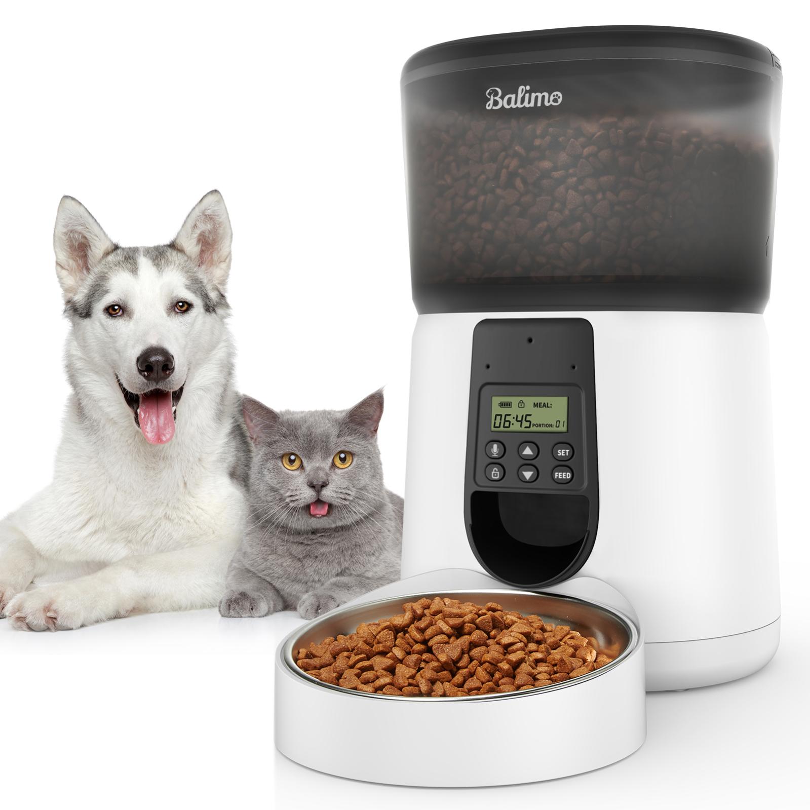 Balimo 4L Distributeur de Croquettes Nourriture pour Chat et Chien Gamelle Automatique, 4 repas