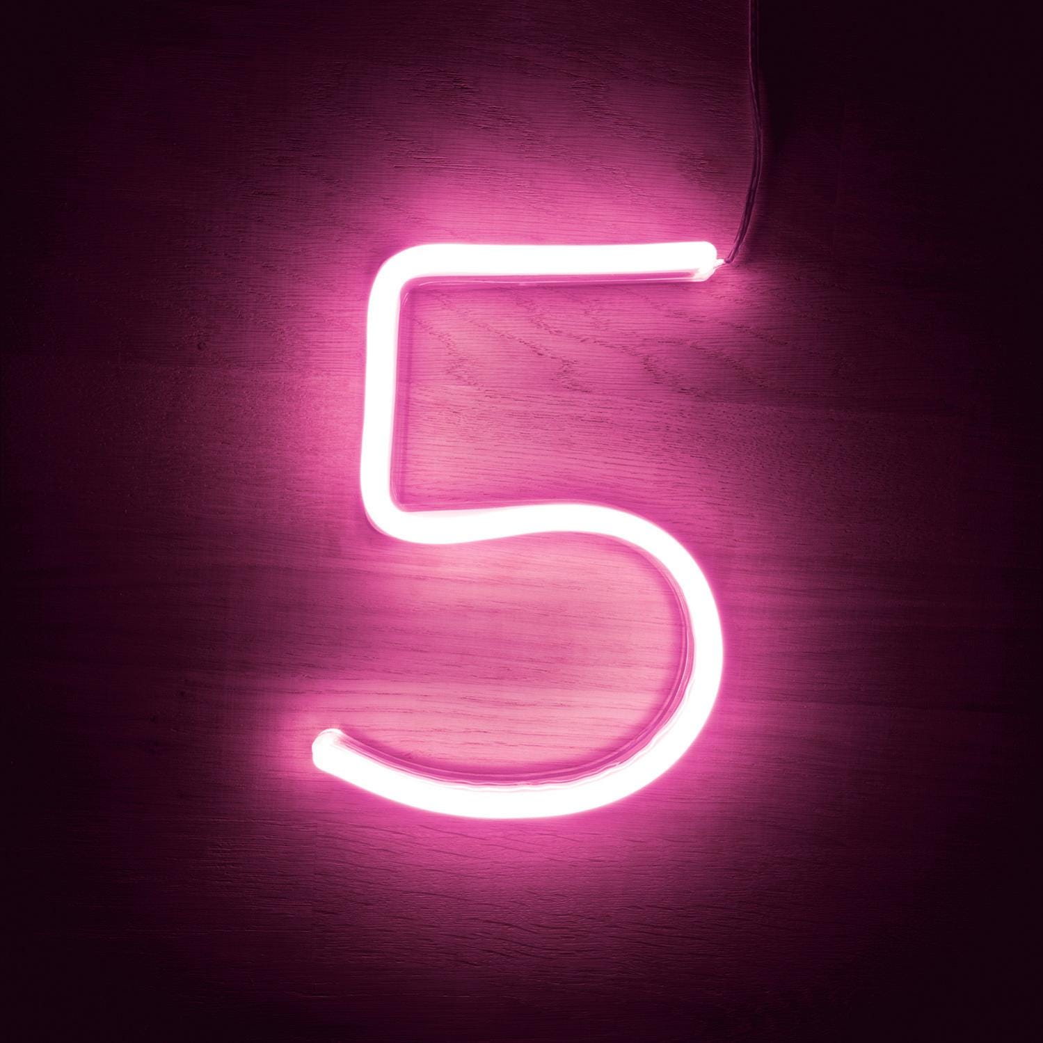 Numéros et Symboles Néons LED Rose 5 Rose | Leroy Merlin