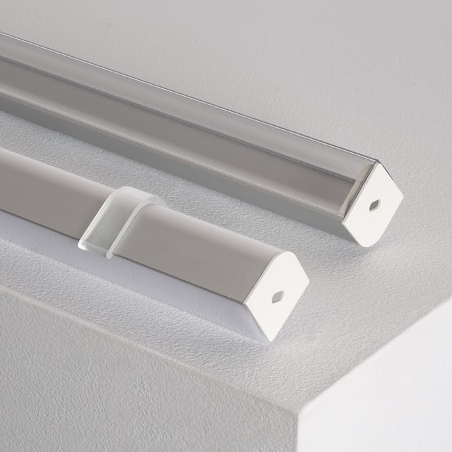 Profilé Aluminium pour Angle avec Capot Continu pour Ruban LED jusqu'à 20mm  Capot Transparent 90º