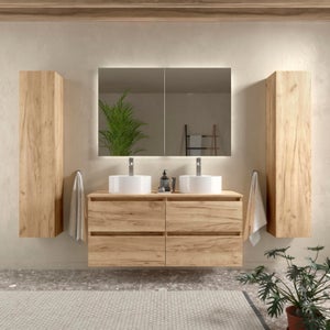Mueble Lavabo + Lavabo Doble 120 cm MONTADO - Roble Claro PIACENZA –  Entorno Baño