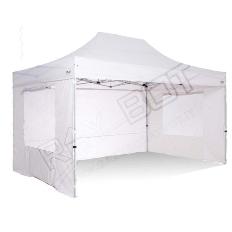 TOOLPORT Gazebo Pieghevole 4x6m Professionale, Struttura In Alluminio 50mm, Telo PES 800 Impermeabile, Con Pareti Laterali Panoramiche, Bianco