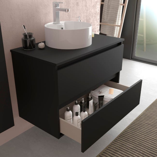 Siphon Noir Mat pour meuble salle de bain ouvert