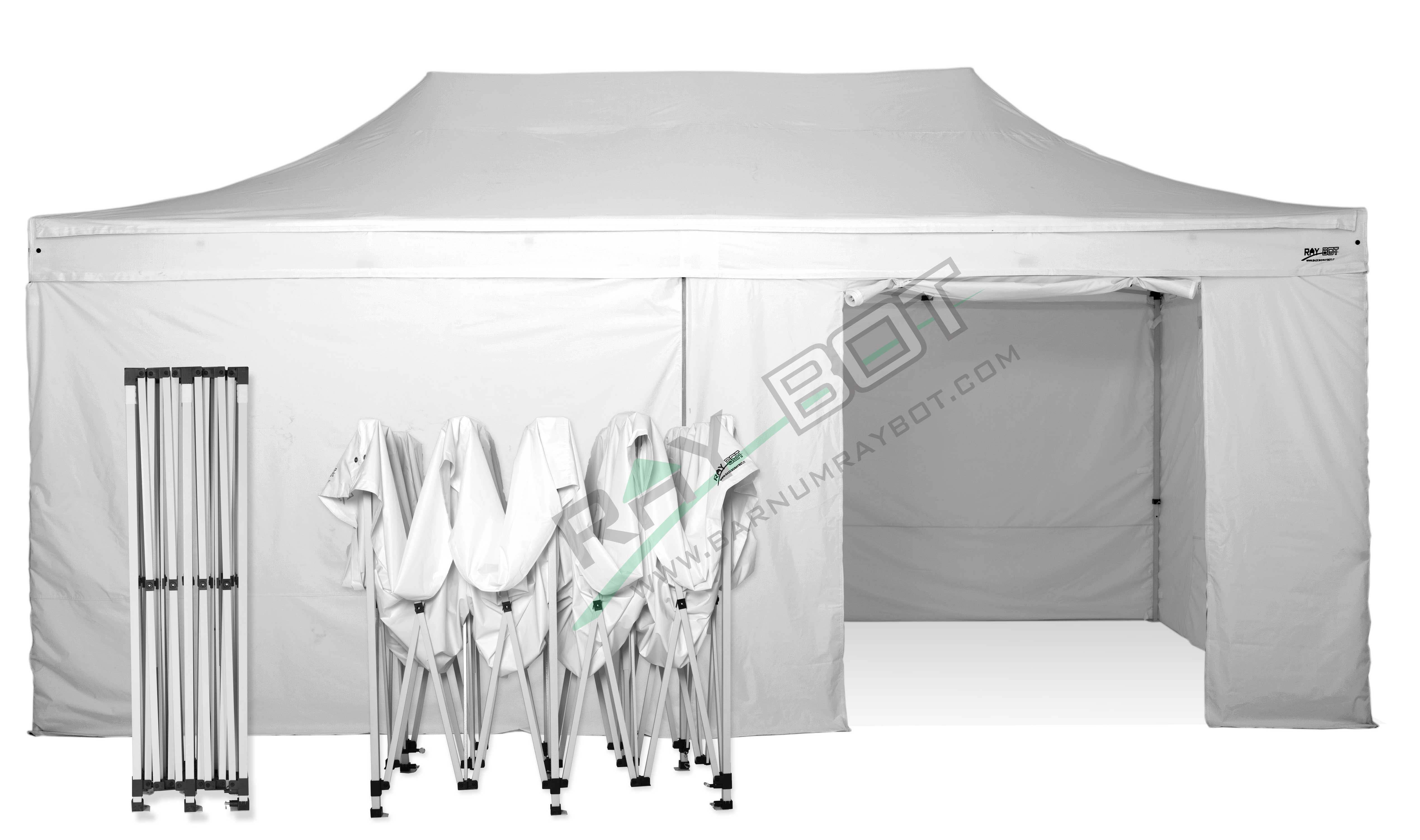 Gazebo Pieghevole 3x3 RAY BOT Bianco Professionale Con Laterali. Tessuto  Impermeabile Da 350g/m in PVC. Gazebo Rapido