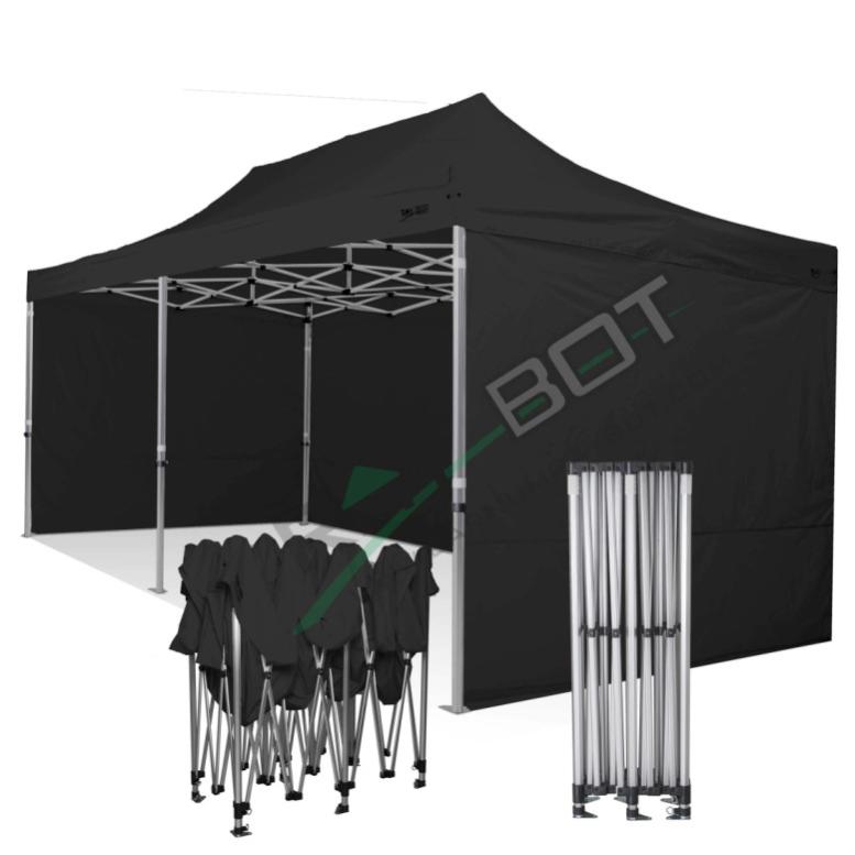 Gazebo Pieghevole 3x6 RAY BOT Nero Professionale Con Laterali . Tessuto