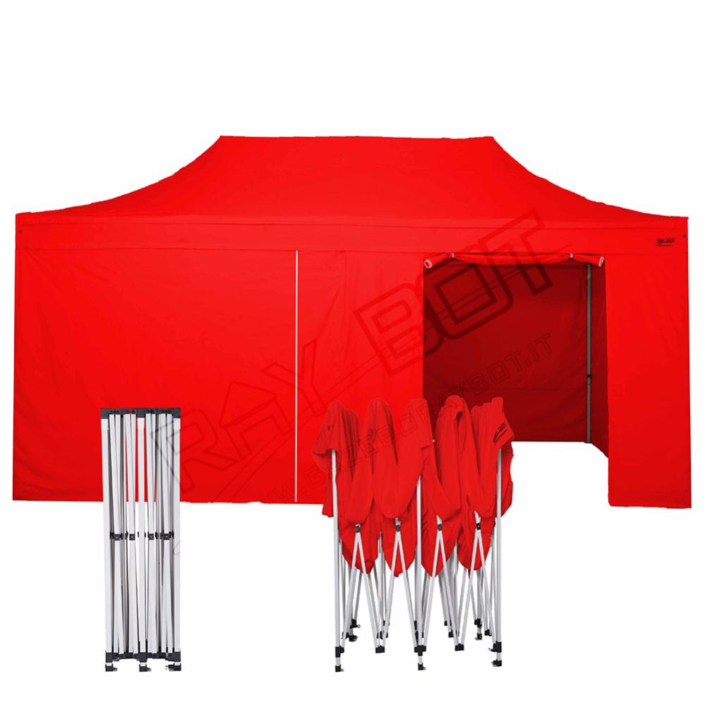 Gazebo Pieghevole 6x3 RAY BOT Rosso Professionale con Laterali. Tessuto