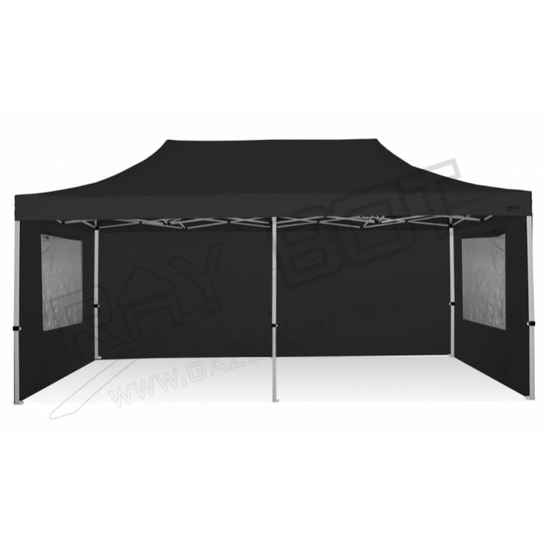 Carpa Plegable 3x6 Gris Con Telones Laterales y Ventanas. Acero 30 mm.  Tejido Recubierto De PVC Impermeable, Repelente al Agua De 350gm