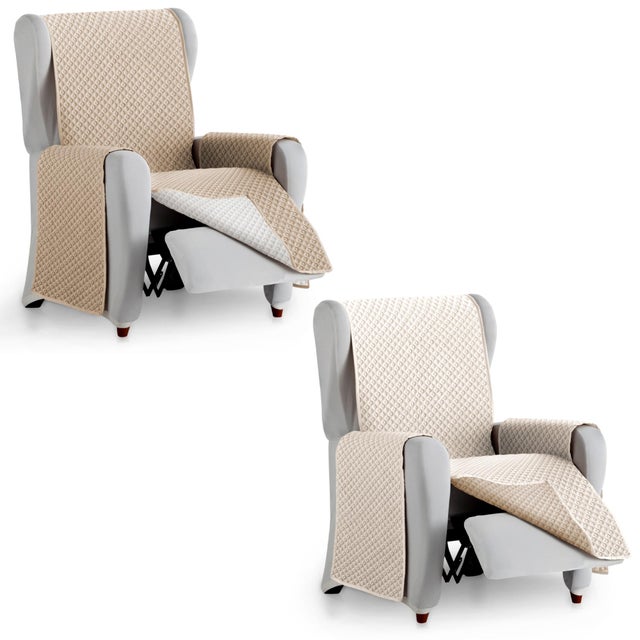 Housse De Fauteuil Relax 1 Place Extensible - Motif Mille Oiseaux à Carreaux - Poche Latérale