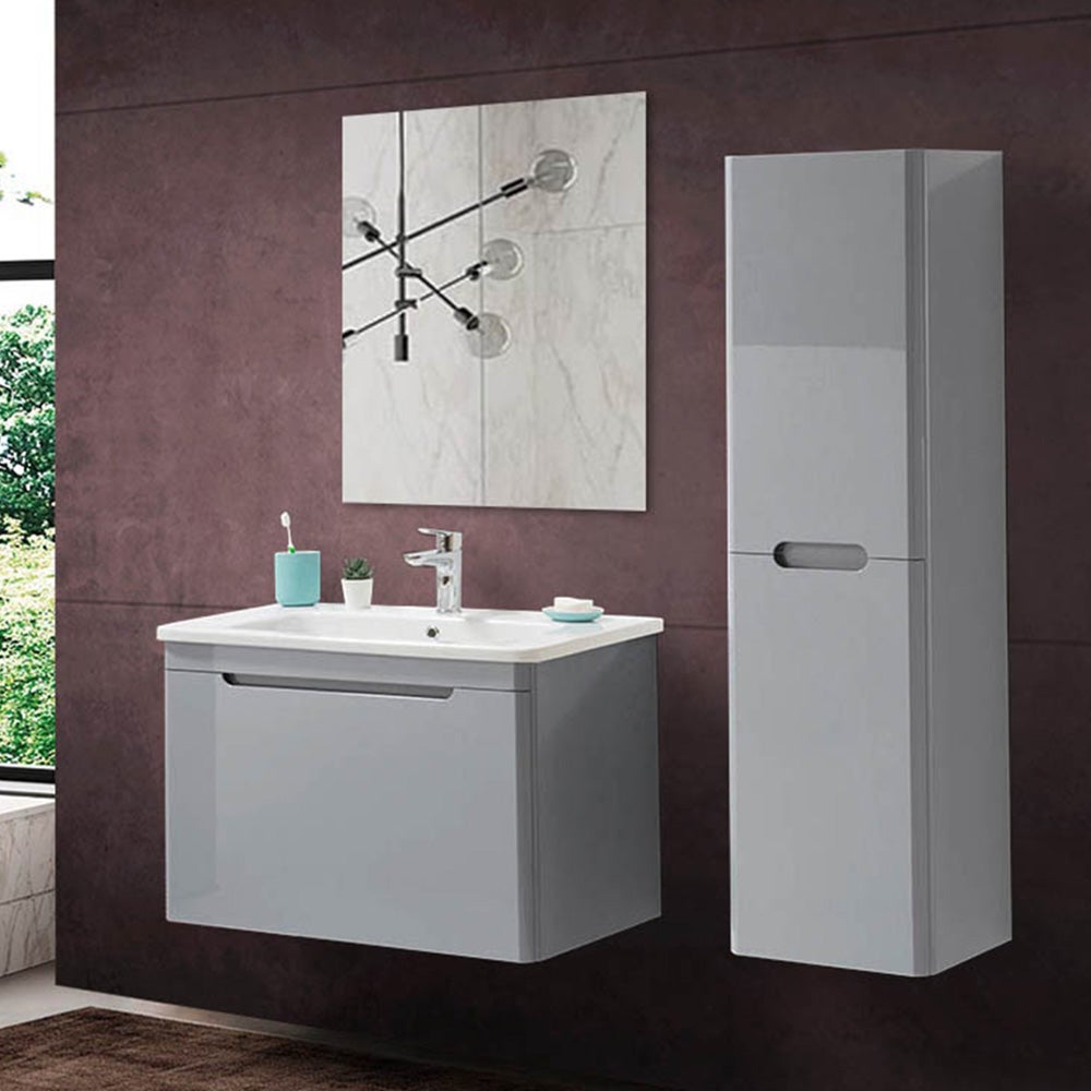 Mobile bagno sospeso 80 cm antracite lucido con specchio 70x90 Stillo