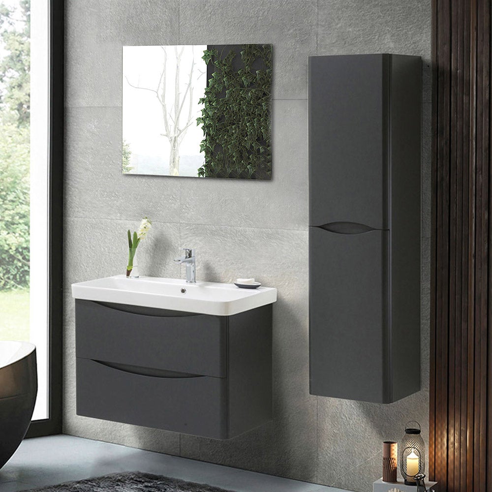 Mobile bagno sospeso 80 cm beige con specchio a filo Zen