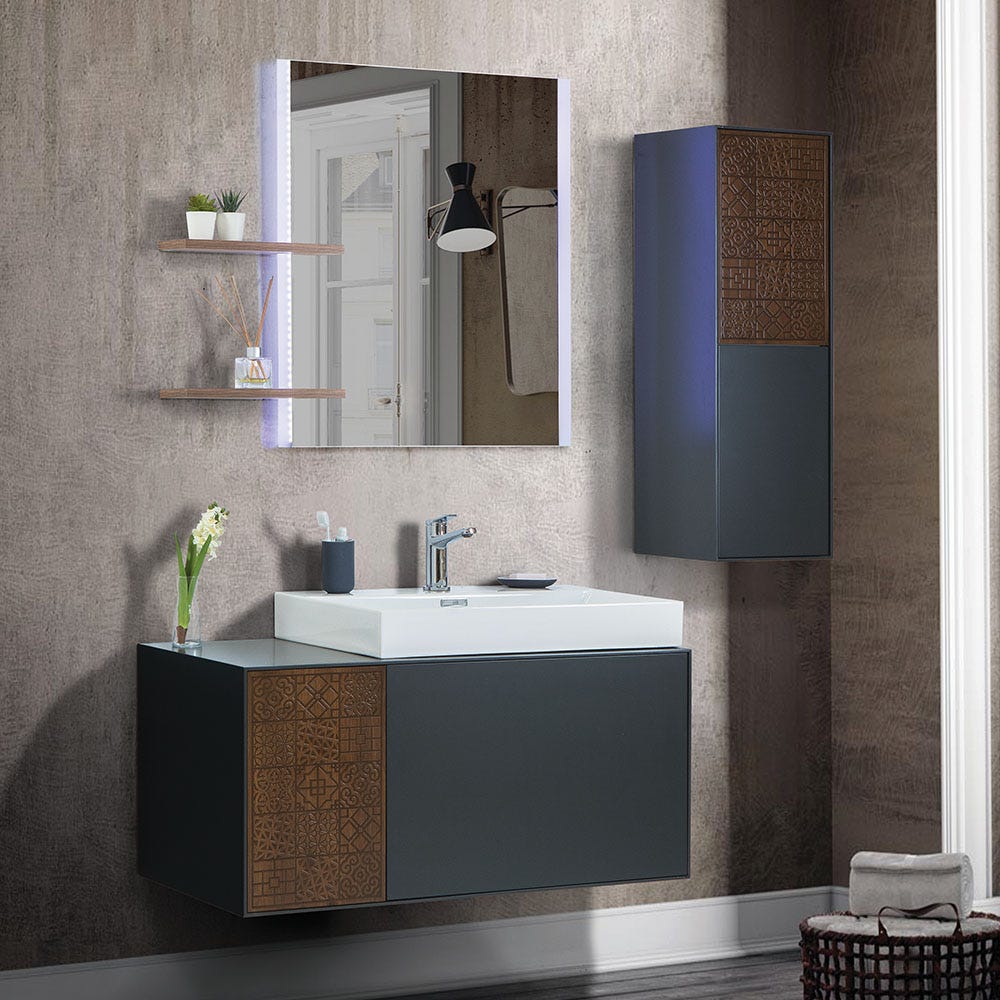 Mobile bagno con lavabo in ceramica specchio led cm 100 colore