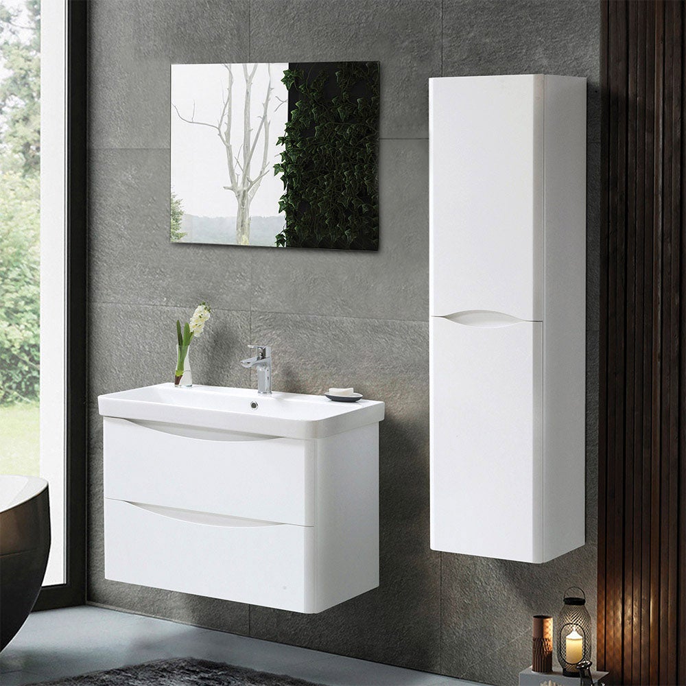 Mobile bagno sospeso 80 cm bianco lucido con specchio reversibile