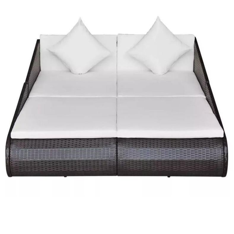 Lit de jardin résine tressée marron et polyester blanc Imia 2 - 2