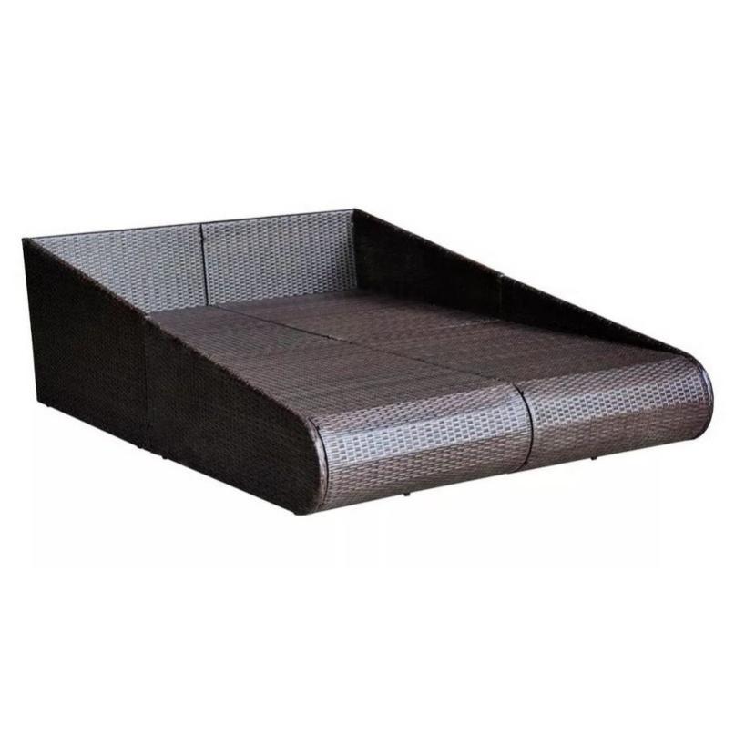 Lit de jardin résine tressée marron et polyester blanc Imia 2 - 3