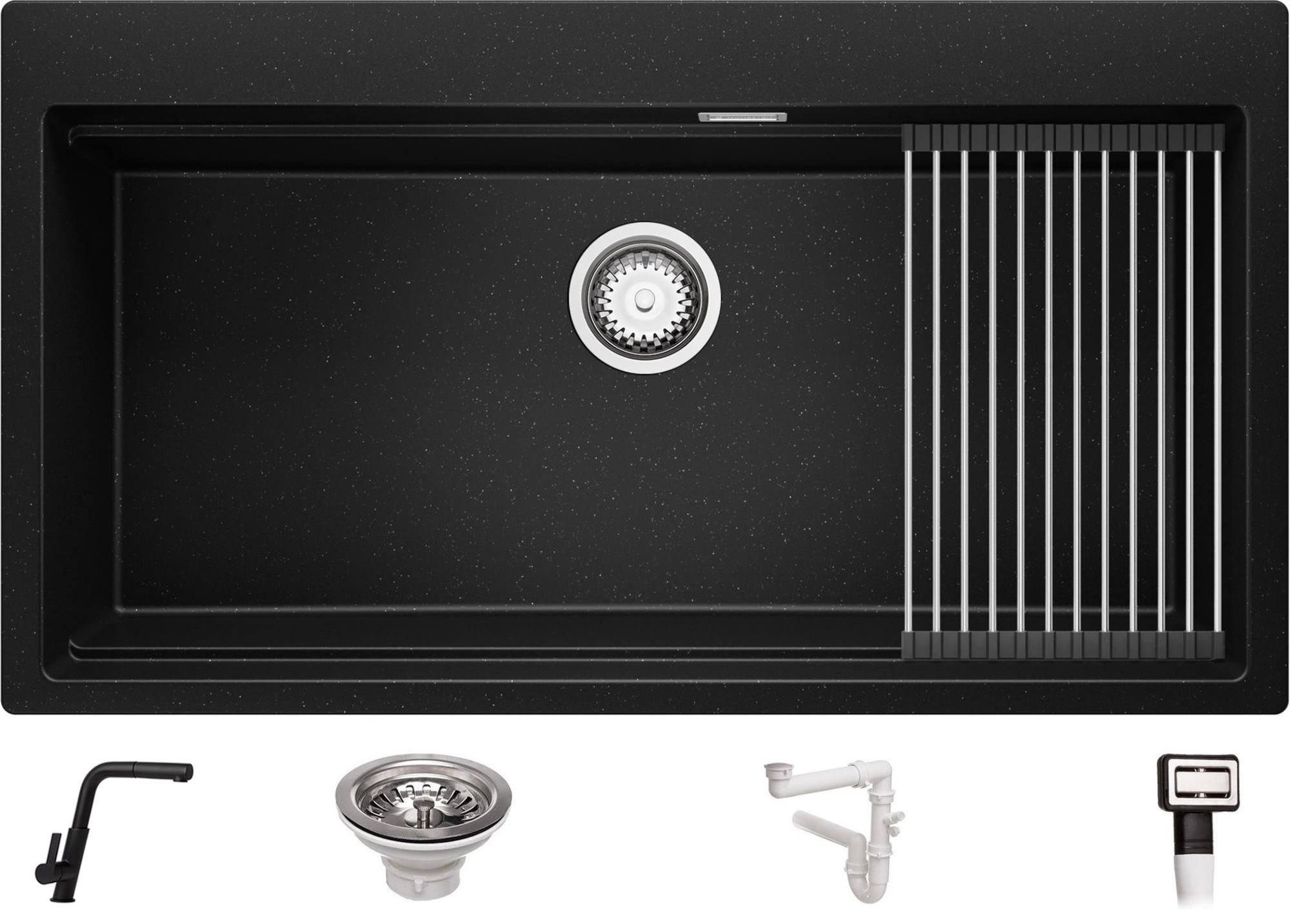 Fregadero Cocina 58 X 53 Cm, Fregadero Granito Un Seno + Grifo 8700 + Kit De Drenaje, Fregadero