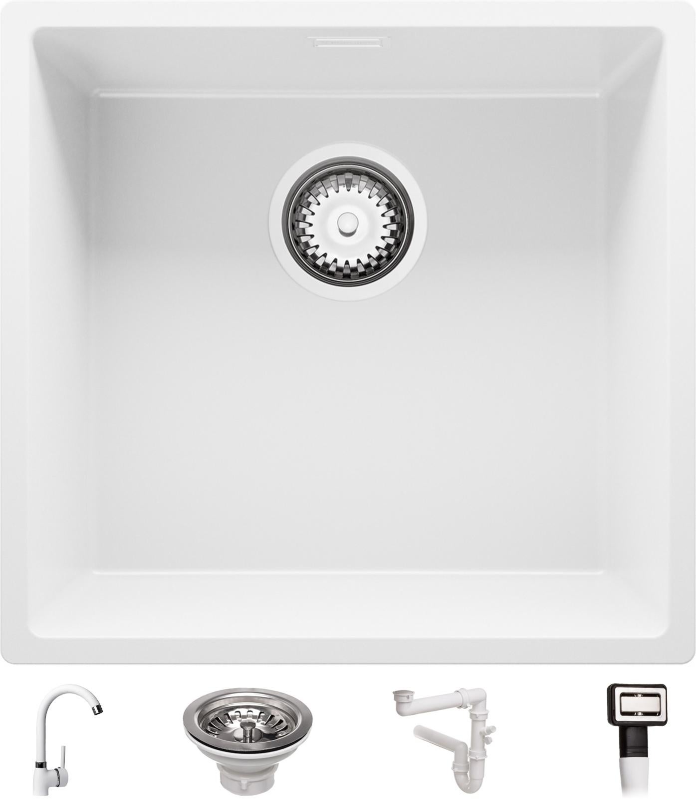 VBChome Fregadero Con Grifo, 62 X 44 Cm, Granito Negro, Grifo De