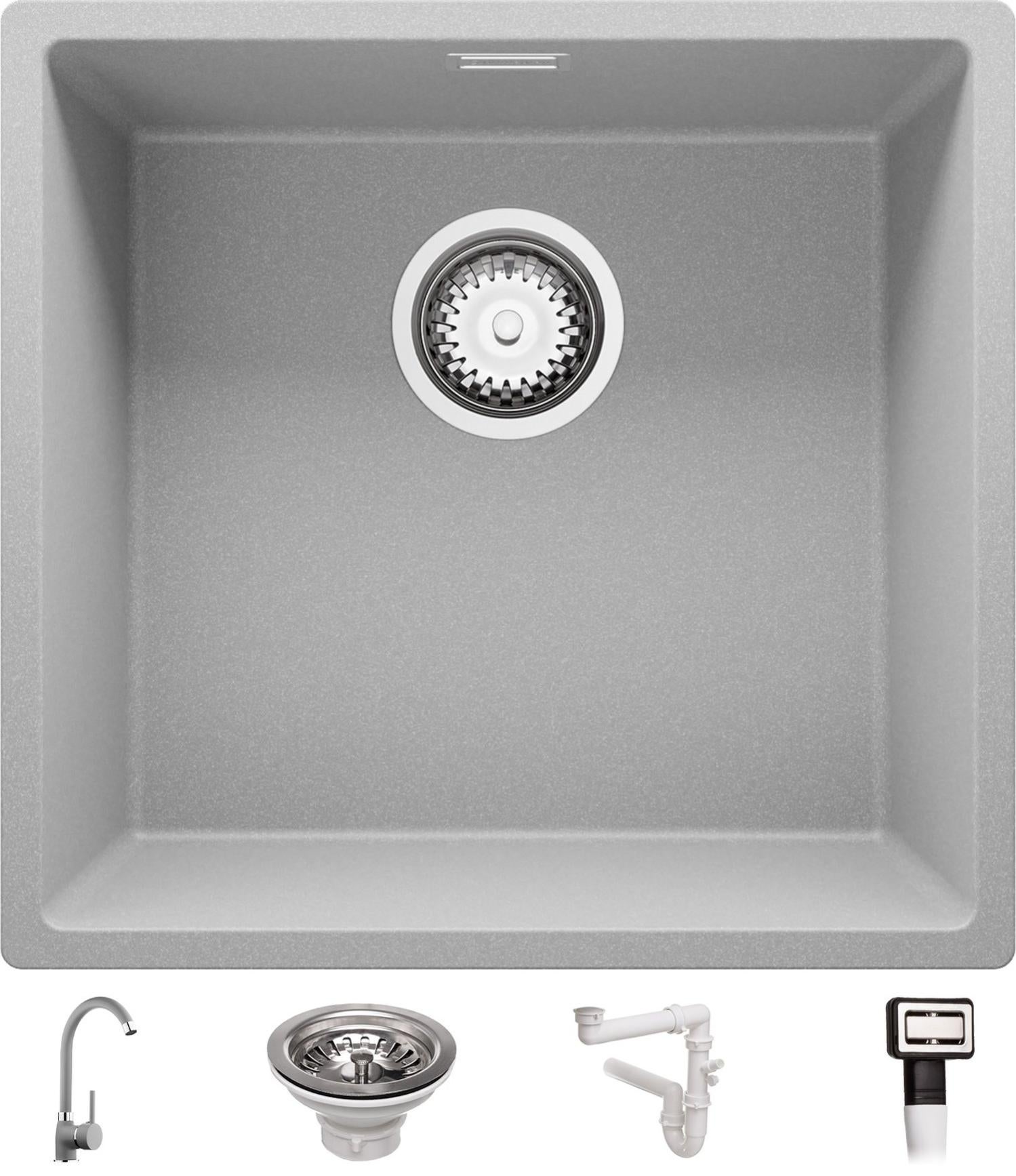 Lavello Cucina In Granito Nero 45x44 Cm - 1 Vasca Con Sifone E Set Drenaggio - Foto 2