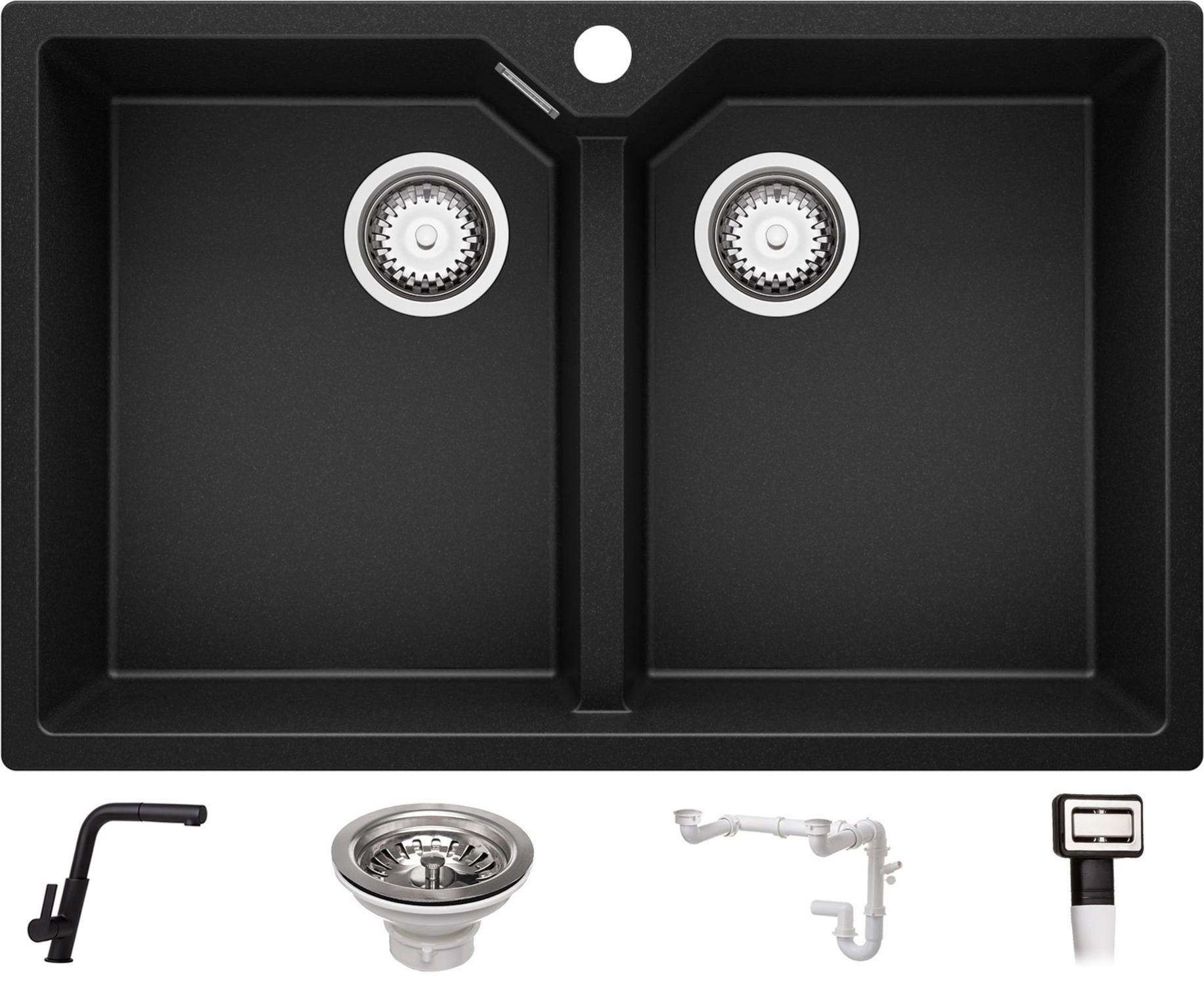 Lavello cucina 78 x 50 cm lavandino cucina in granito 2 vasche
