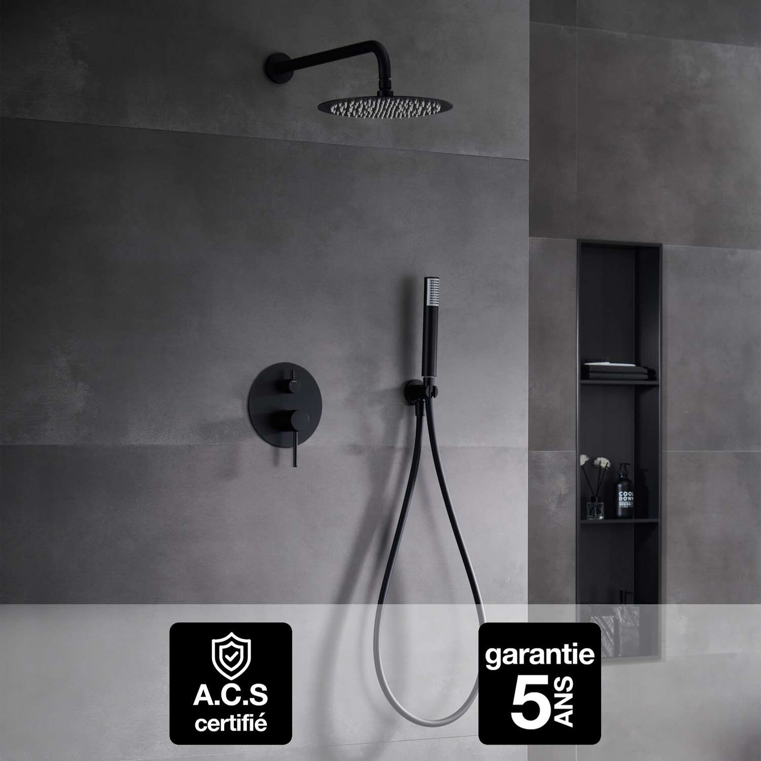 Colonne de douche Encastrée Mécanique IMEX MONZA GPM039/NG Noir Mat Leroy Merlin