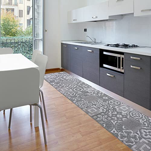 Passatoia Al Metro H57 Cm Su Misura Tappeto Cucina 3D Maiolica Ingresso  Casa 100% Made In Italy Grigio
