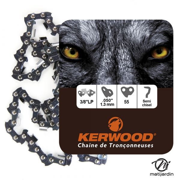 Guide+chaine tronçonneuse Kerwood. 30cm, 3/8LP 1,3 mm. Par 2