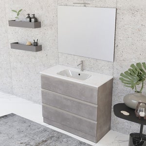 Mobiletto bagno sospeso 60 cm Master grigio cemento completo di lavabo