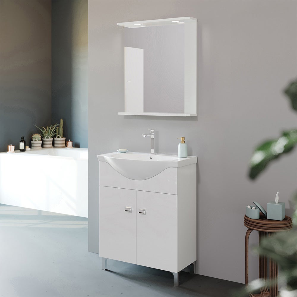 Bagno Italia Mobile Arredo Bagno cm 70+30 con lavabo lavandino semincasso  bianco lucido con