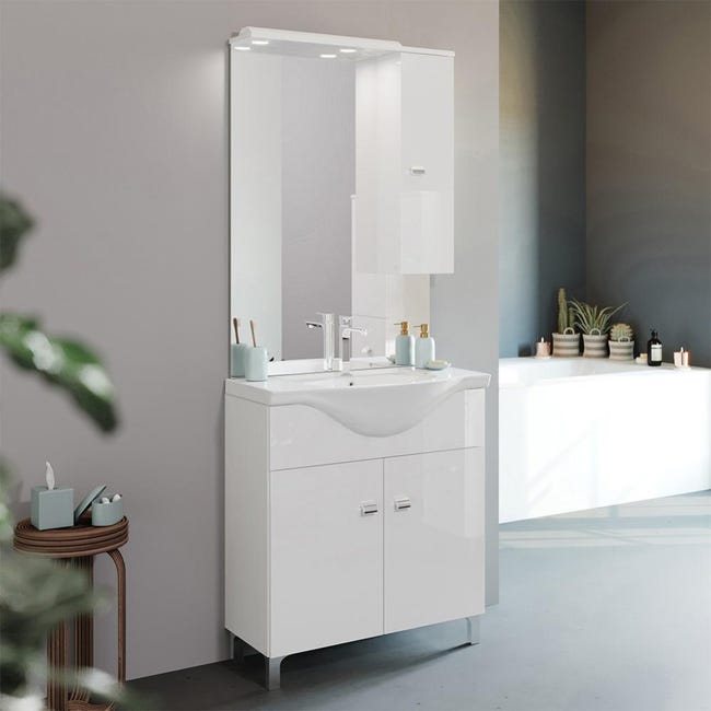 Mobiletto Bagno Con Specchio | 9 Ripiani Regolabili | Bianco Lucido 60x16x58cm | MDF Resistente All'Acqua - Foto 7