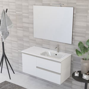 Cassetto contenitore sospeso arredo bagno grigio cemento urban da 100 x 27h  cm