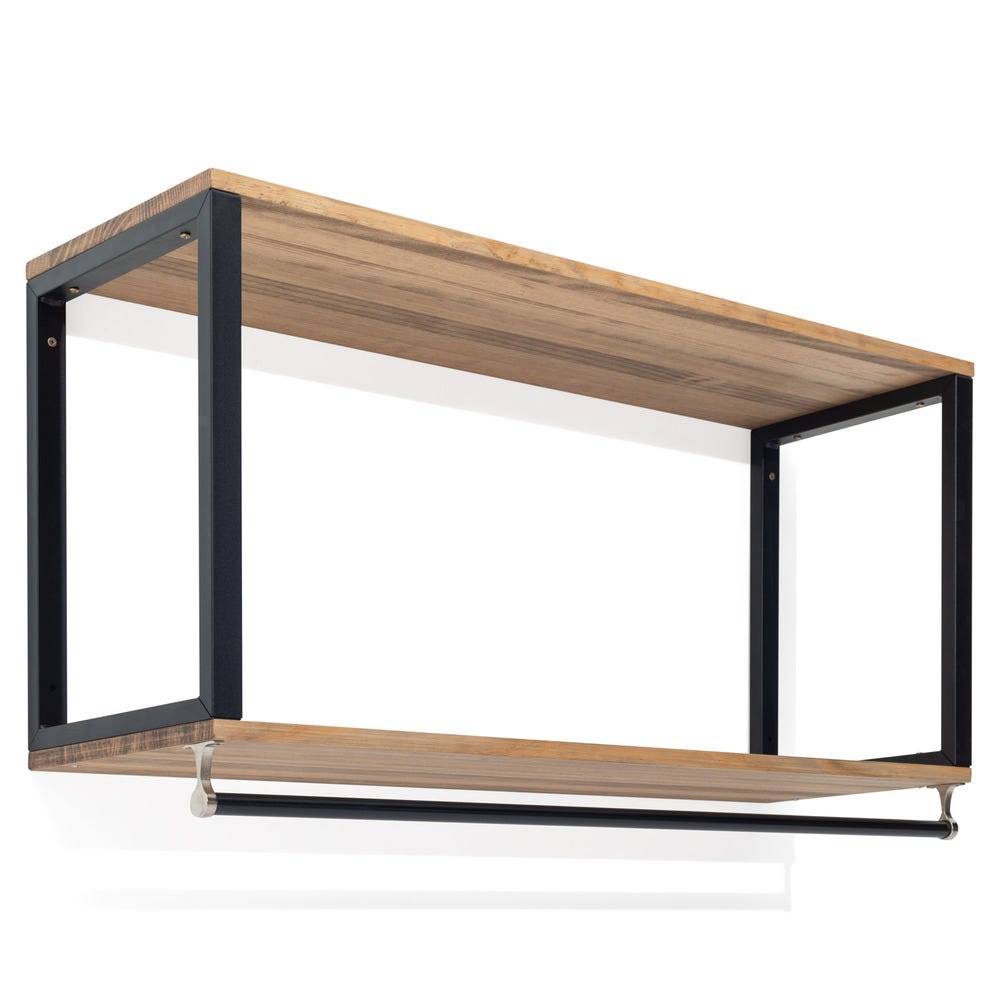 Perchero Colgante iCub 2 estantes y barra 120x30x60cm Negro en madera  maciza de pino acabado vintage estilo industrial Box Furniture