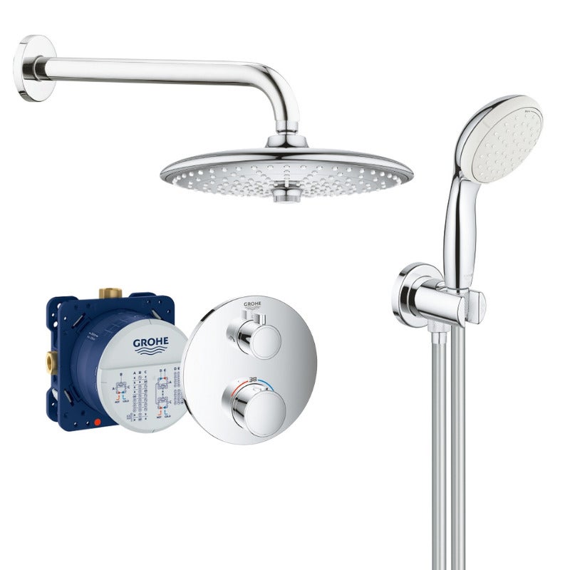 Conjunto de ducha empotrado termostático GROHE Get gris / plata, Leroy  Merlin